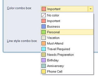 Color combo box with user-defined colors