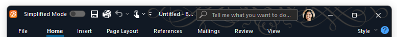 The ribbon caption bar with the system icon, QAT, search box, custom control and watermark background: