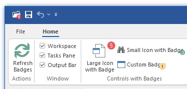 Ribbon controls with notification badges: