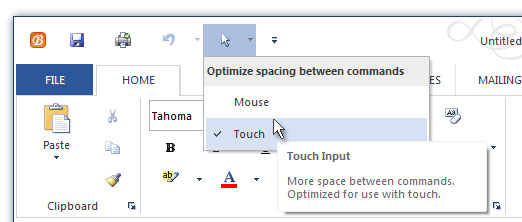 Ribbon Mouse/Touch Modes