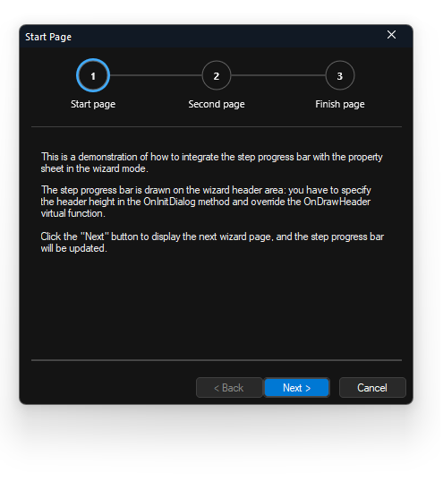 Step Progress Bar on the Wizard header area: