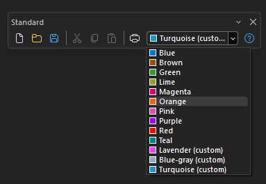 Toolbar color combo box with accent and custom colors: