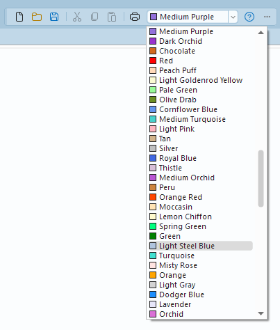 Toolbar color combo box with standard (Web) colors: