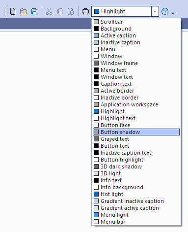 Toolbar color combo box with system colors: