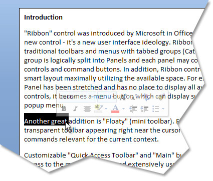 User selected a text and semi-transparent toolbar has appeared: