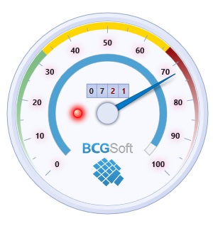 A simple circular gauge with colored ranges, level bar, image and color indicators and text label
