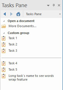 Task pane in Office XP mode: