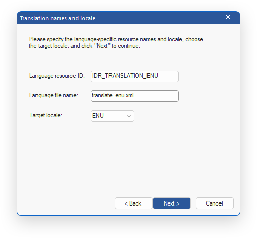 BCGSoft Translator: Translation names and locale. Step 3