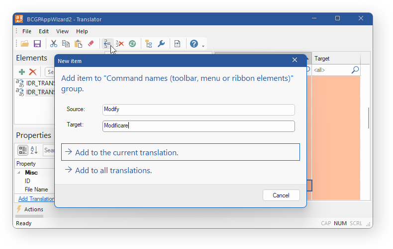 BCGSoft Translator: 'Add item' button