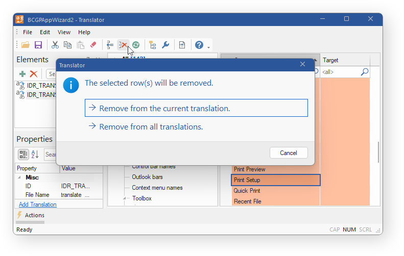 BCGSoft Translator: 'Remove item' button
