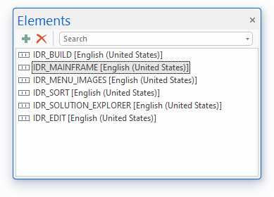 BCGSoft Toolbar Editor: 'Elements' pane