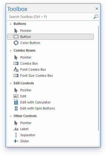 BCGSoft Toolbar Editor: 'Toolbox' pane