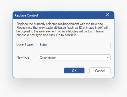 BCGSoft Toolbar Editor: replace button dialog