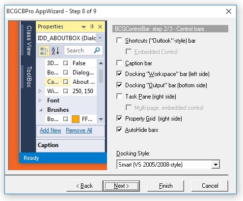 BCGControlBar Application Wizard for Visual C++ 6.0: docking panes