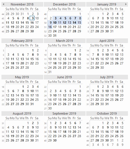 Multiple month calendar: