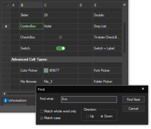 Feature Tour: Grid Find Dialog