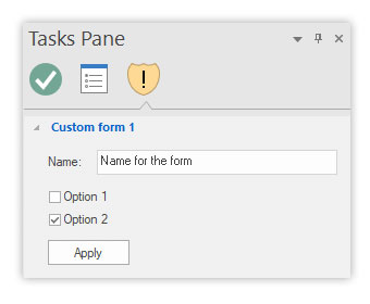 Task pane with navigation tabs