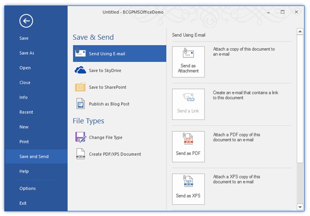 BCGSoft Ribbon backstageview