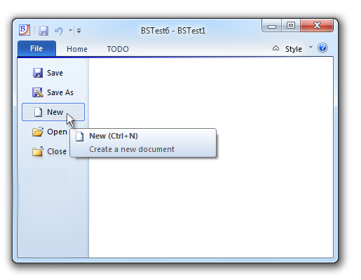 BCGSoft Ribbon backstageview: commands