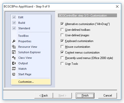 BCGControlBar Application Wizard for Visual C++ 6.0: toolbar customization