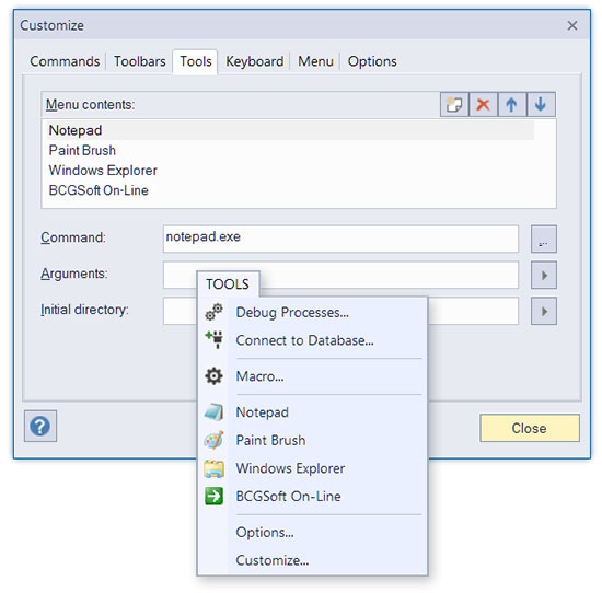 BCGControlBar for MFC: user tools